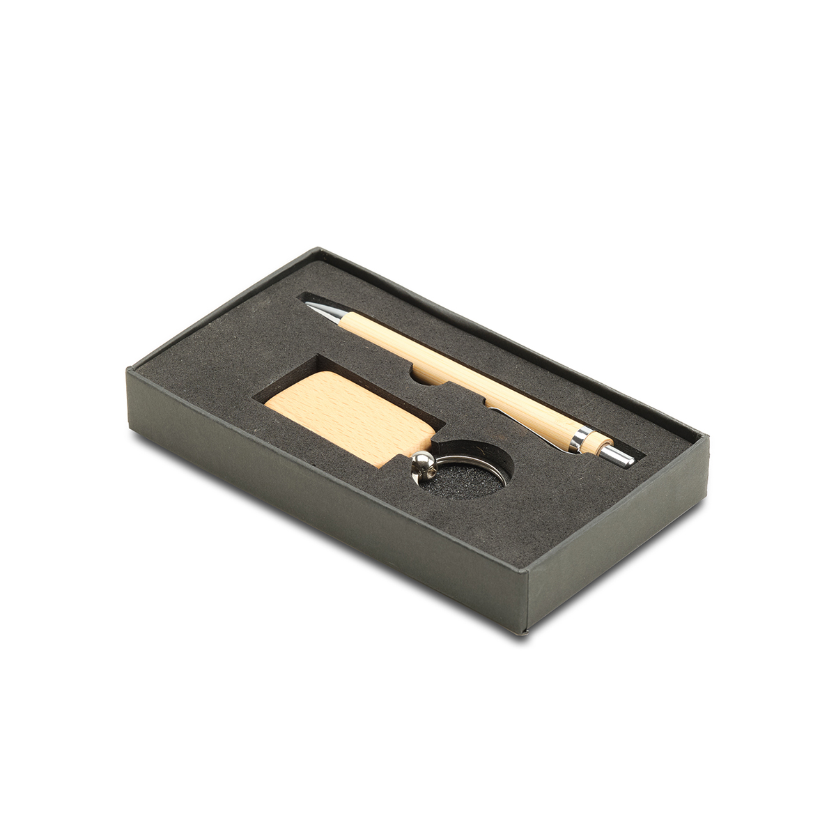 R02310.10 - Ovar keyring and ballpen set, brown 