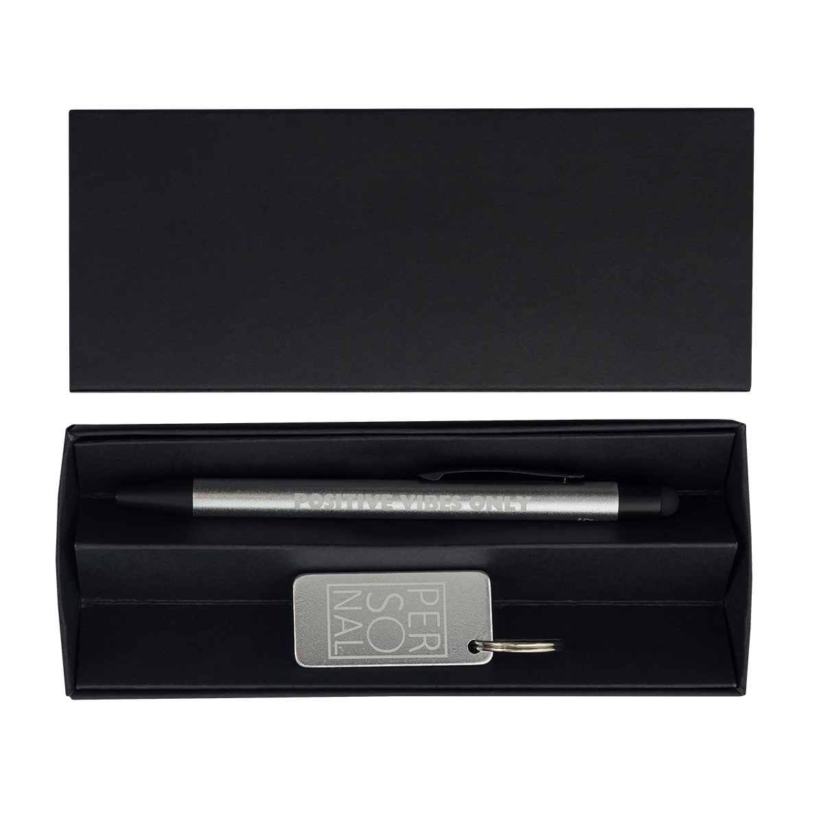 R02326.01 - Couple pen and keychain gift set, silver 