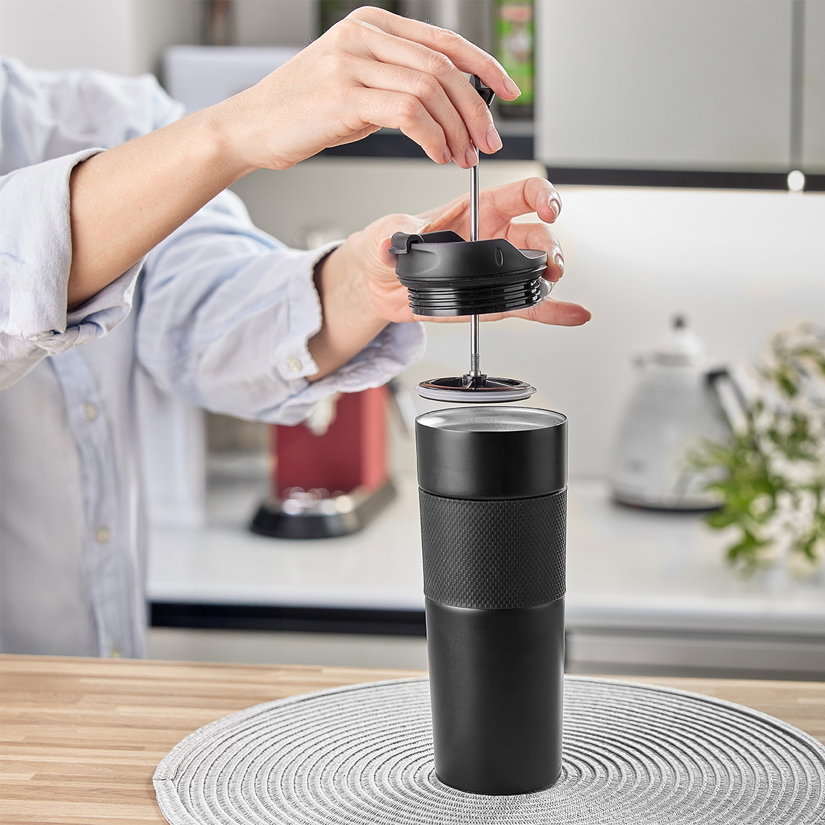 R08191.02 - 450 ml Aspet thermal mug with french press, black 