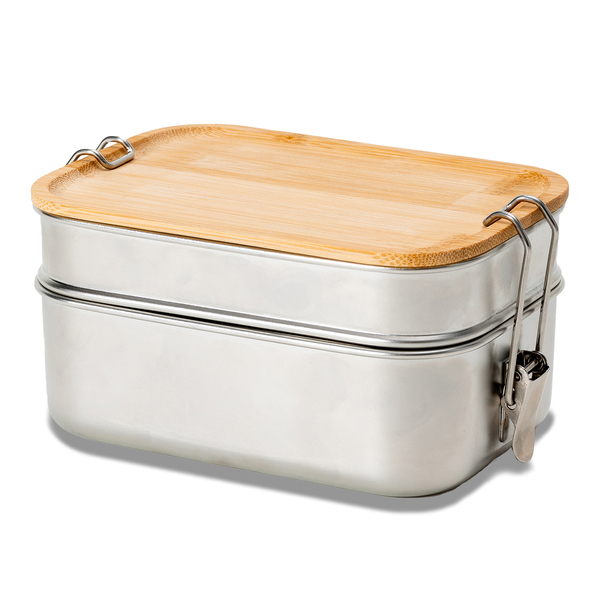 R08209.01.O - 1000 ml Alcora double lunch box, silver 