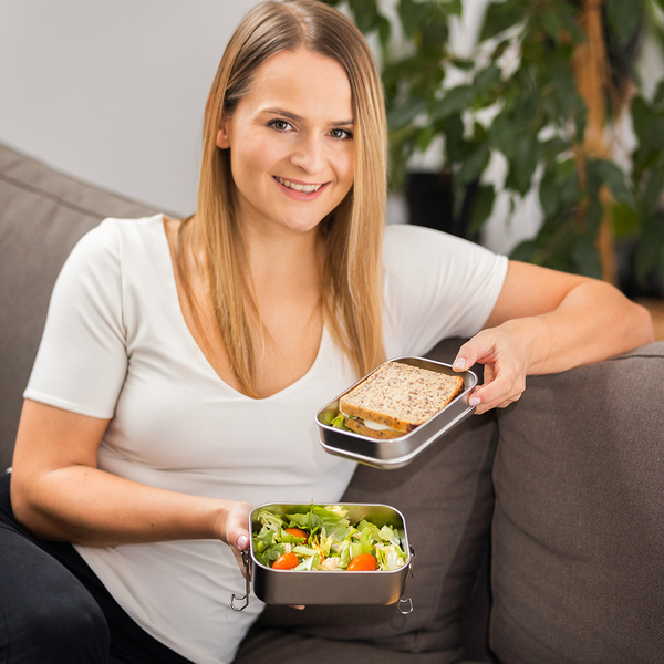 R08209.01.O - 1000 ml Alcora double lunch box, silver 