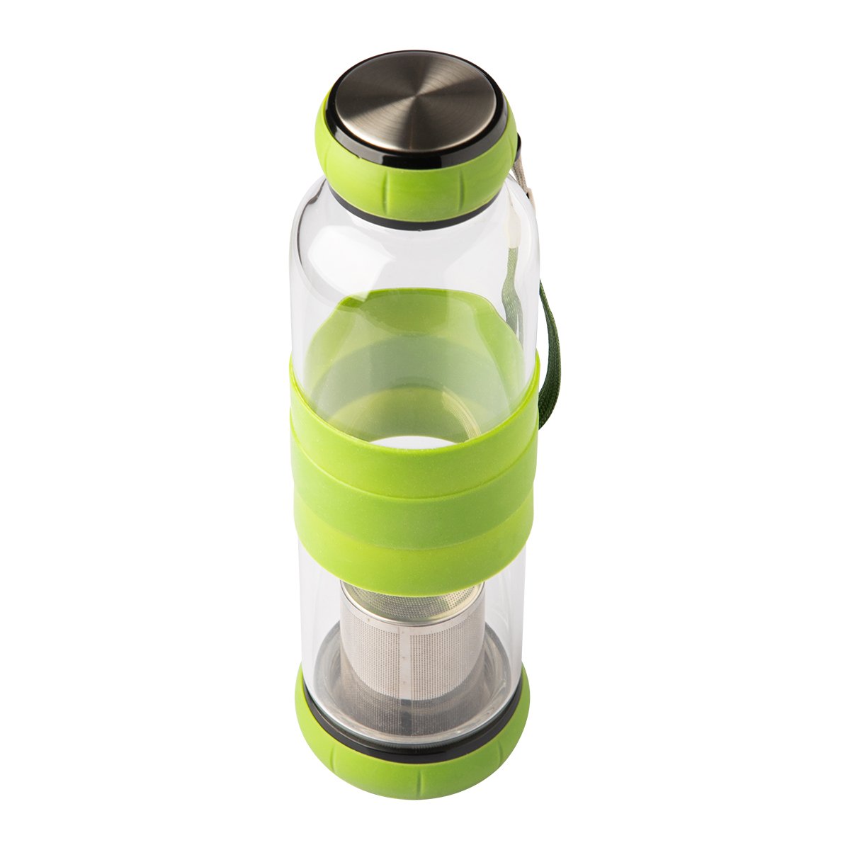R08268.05 - 550 ml Sulmona glass bottle with tea infuser, green 