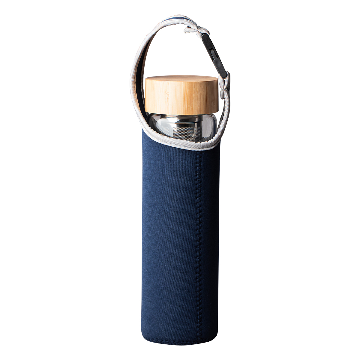 R08273.42 - 600 ml Gourmet glass bottle with tea infuser, dark blue 