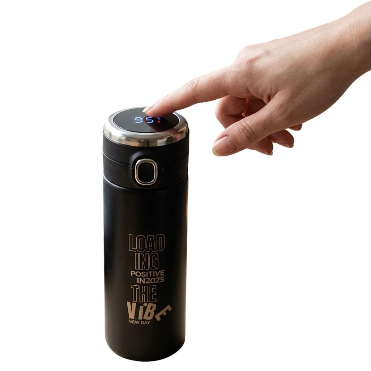 R08438.02 - 420 ml Bounce thermal mug with thermometer, black