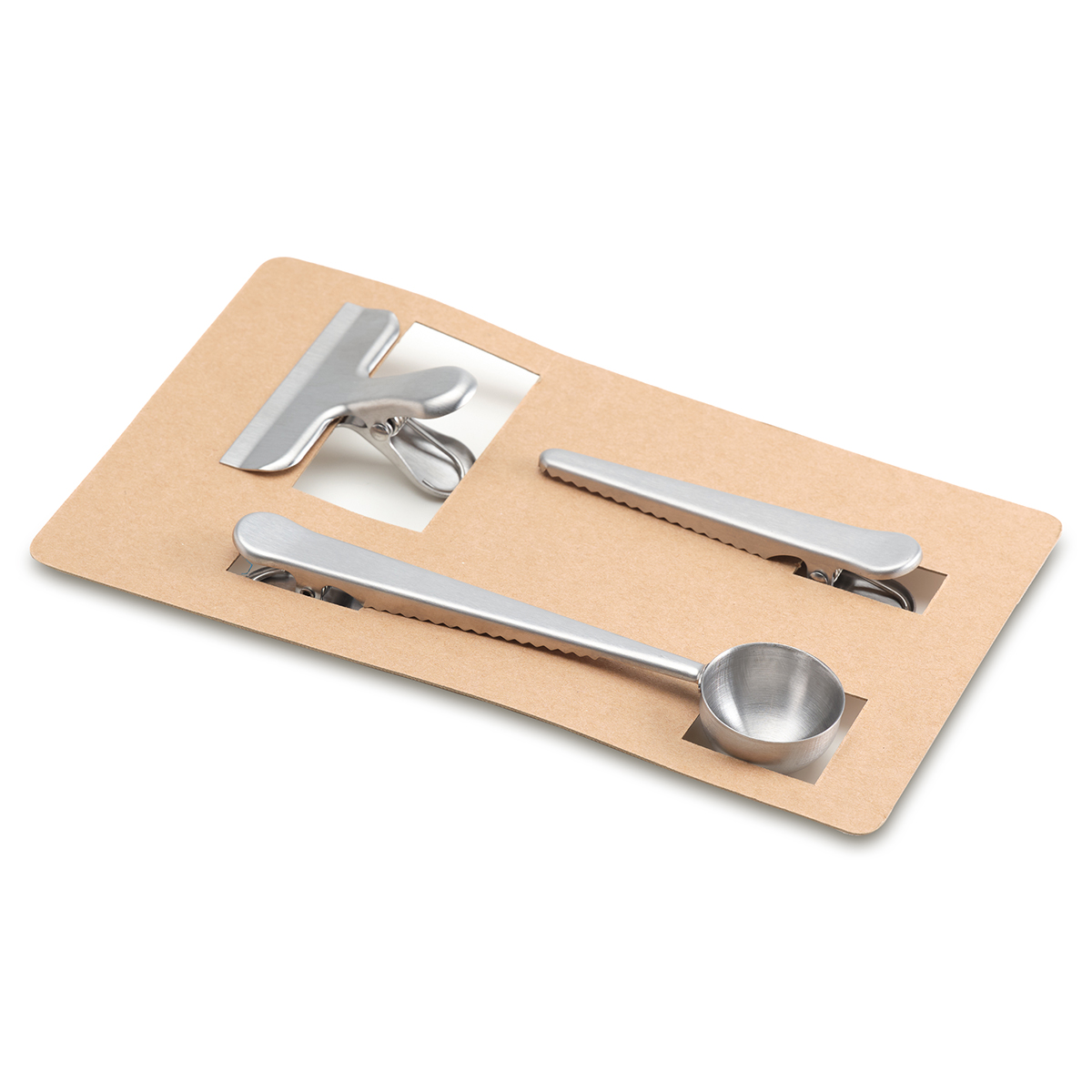 R17102.01 - Kaffi measuring spoon and clips set, silver 