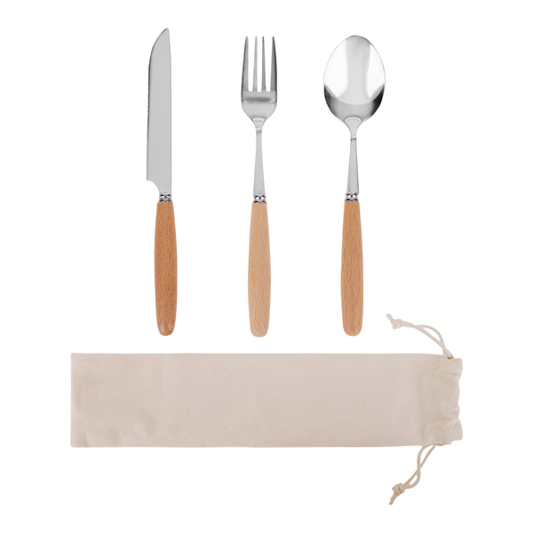 R17156.13 - Nantes Cutlery Set in Cotton Bag, beige/silver 