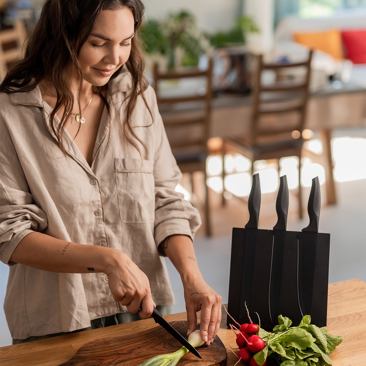 R17166.02 - Akita set of knives on a magnetic block, black 