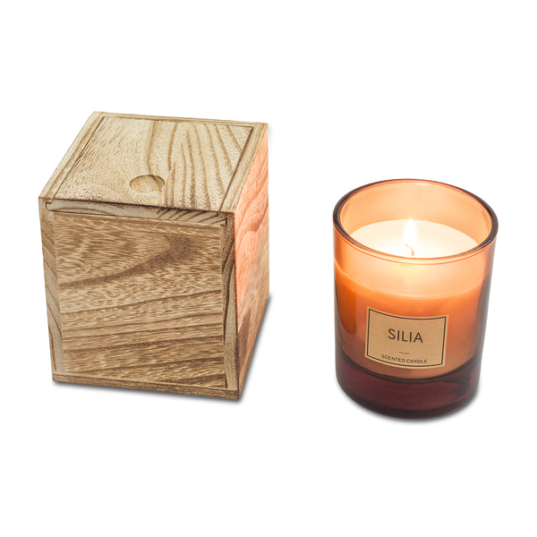 R17417.10 - Silia candle in a wooden box, brown 