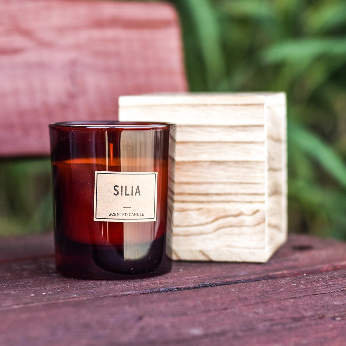 R17417.10 - Silia candle in a wooden box, brown 