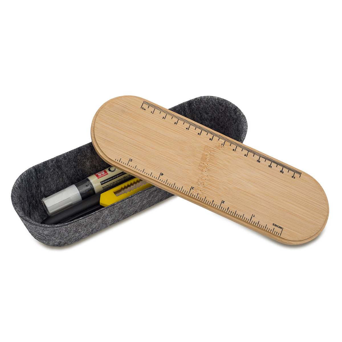 R73644.21 - Jasse felt pencil case with phone holder, grey 