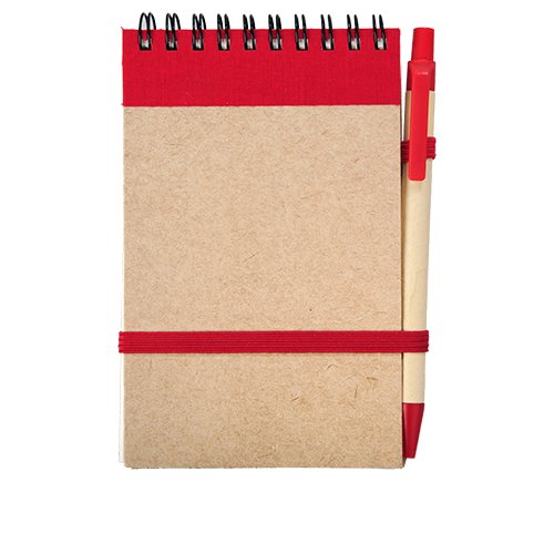 R73795.08 - Kraft notepad with ballpen, red/beige 
