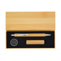 R02319.13 - Pelak bamboo pen and torch keychain in a gift box, beige 