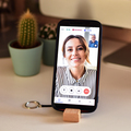 R22828.13 - Bamboo keyring with phone stand., beige 